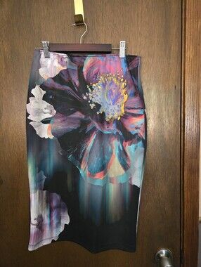 Apt. 9 Floral Pencil Skirt in Black with Teal, Pink & Yellow Medium